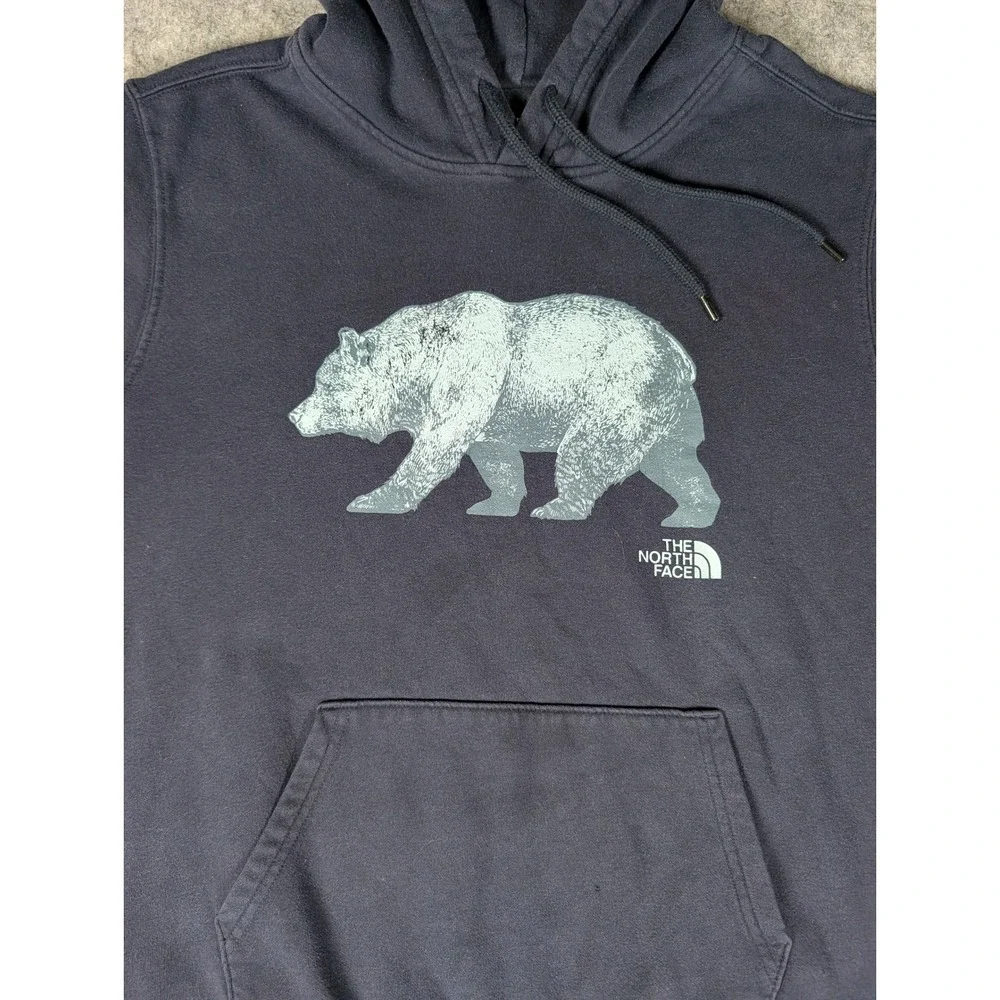 The North Face Mens Navy Blue‎ Grizzly Bear Graphic Pullover Hoodie Sweatshirt